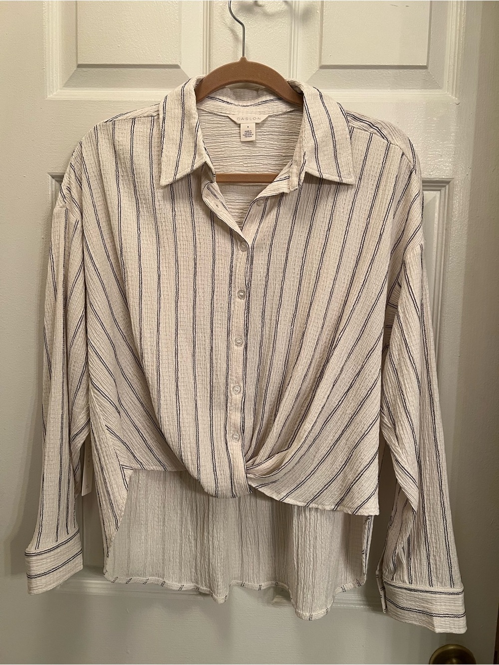 Caslon Cream Textured Top with Gray stripes